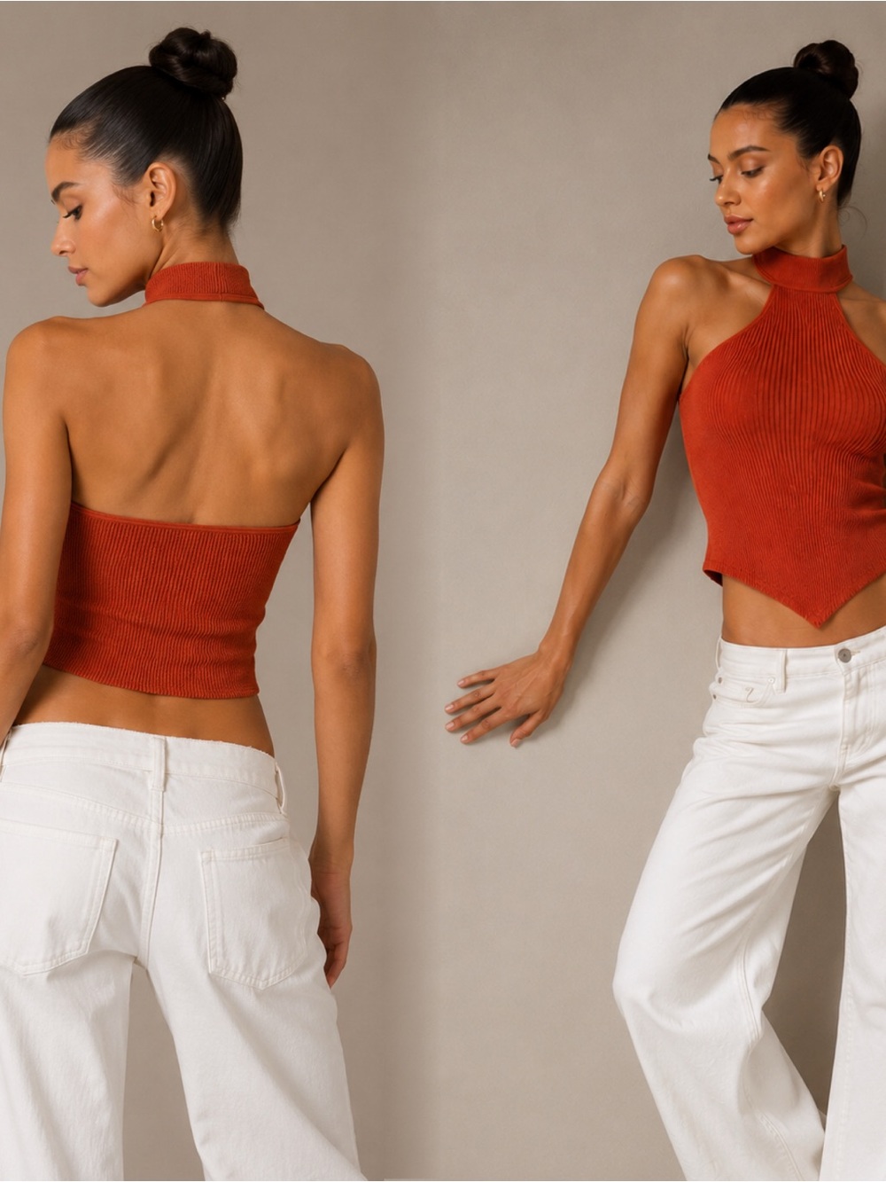 Rust Halter Knit Crop Top - Women